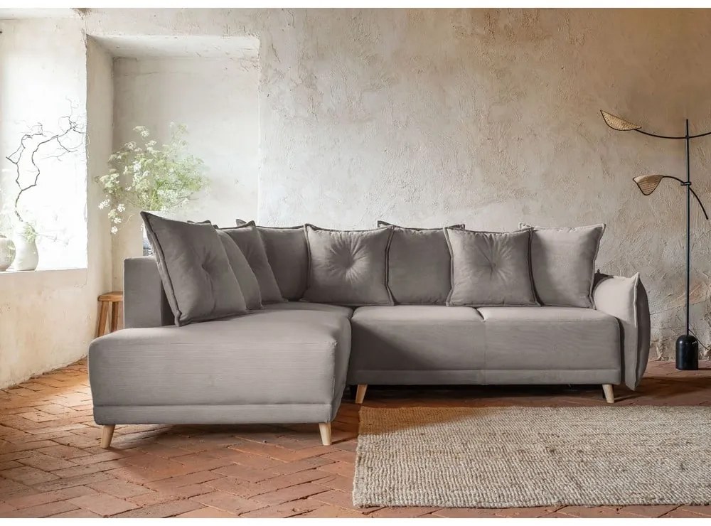 Divano letto in velluto a coste marrone chiaro (angolo sinistro) Lazy Lukka - Miuform