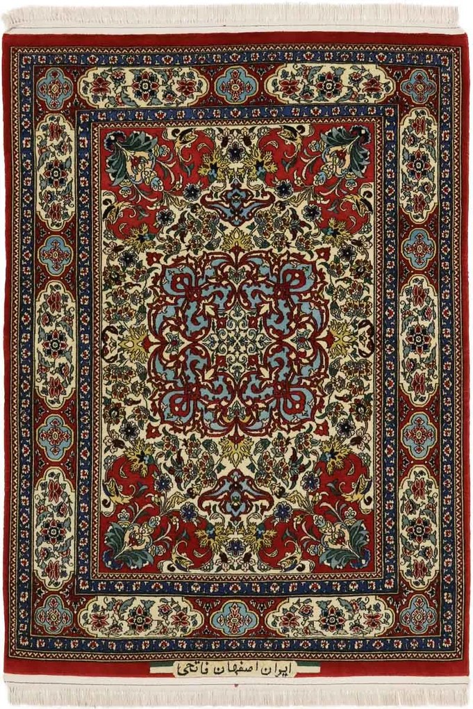 Isfahan Tappeto 100 x 140 Beige (Iran) Annodato A Mano