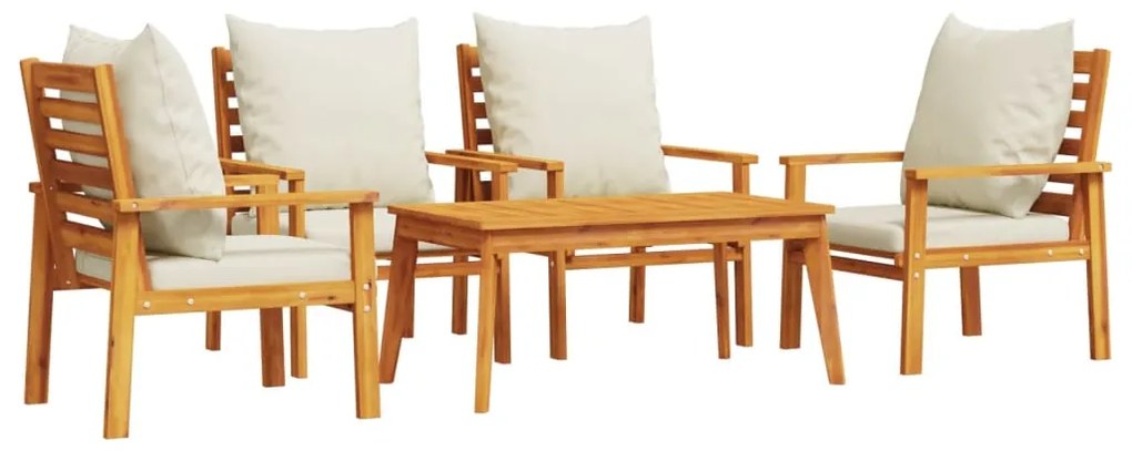 Set salotto da giardino 5 pz con cuscini legno massello acacia