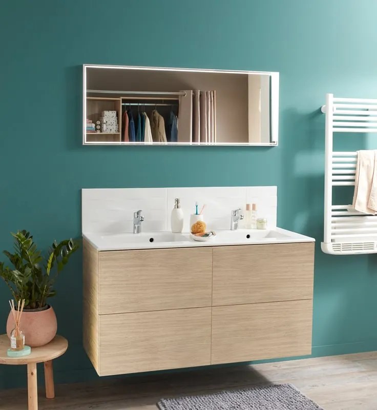 Mobile bagno con lavabo L 120 x H 64 x P 48 cm rovere naturale 4 cassetti per doppia vasca Neo
