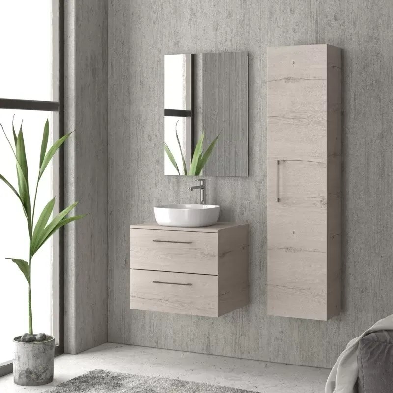 Mobiletto bagno 60 cm con due cassetti e piano per lavabo appoggio EL-60P - KAMALU