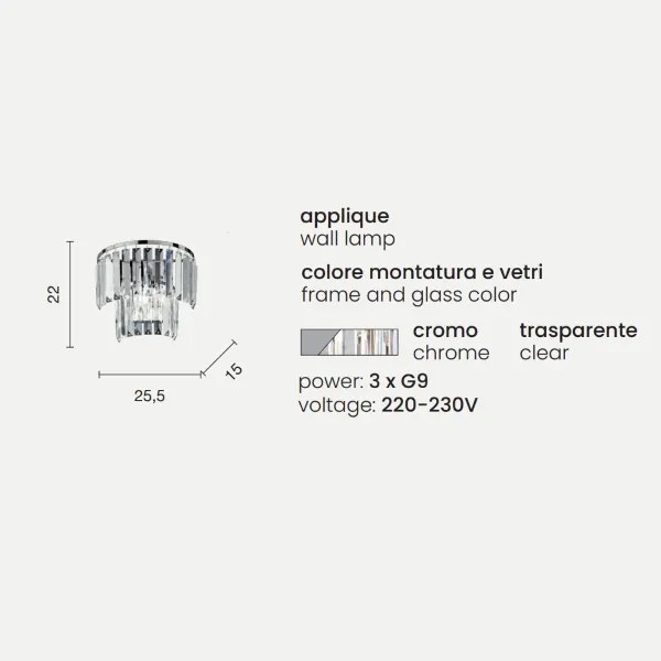 Lampada applique in cristallo 25x15 cm 1 luce G9 - CASTLE Silver