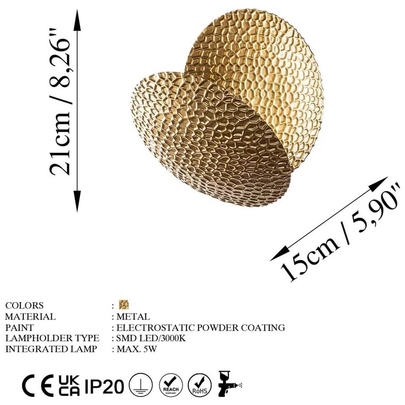 Lampada da parete LED dorata ø 21 cm Yosma – Opviq lights