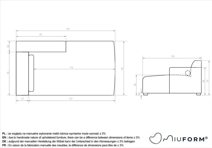 Divano componibile grigio (con penisola a destra) Flex Felix – Miuform