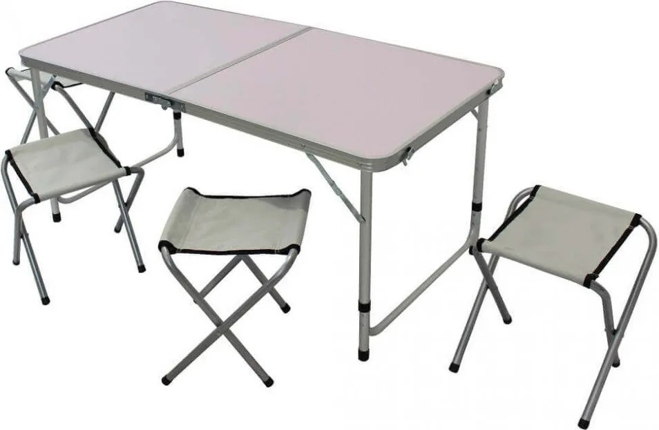 Set Tavolo Pieghevole con 4 Sgabelli da Campeggio in Alluminio Bianco...
