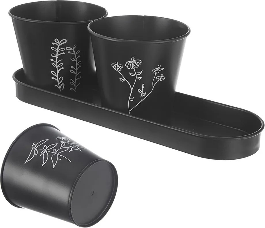 Set di vasi in metallo per erbe aromatiche 3 pz ø 11 cm Black - Orion