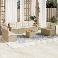 Set Divano da Giardino 9 pz con Cuscini Beige in Polyrattan 3227577