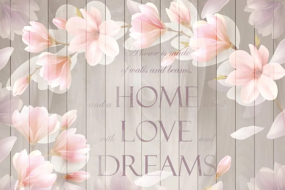Carta da parati – Magnolia Vintage con Scritta