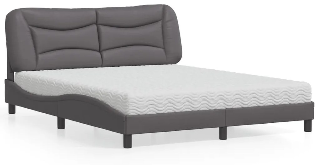 Letto Con Materasso Grigio 160x200 Cm İn Similpelle /