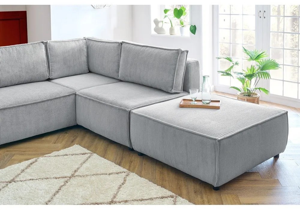 Divano angolare a U in velluto a coste grigio chiaro, angolo destro Nihad modular - Bobochic Paris