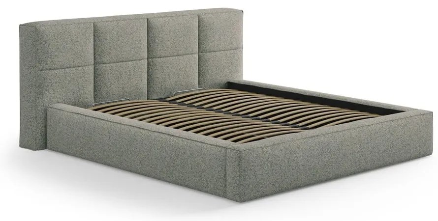 Letto matrimoniale imbottito verde con contenitore/senza testiera con rete inclusa 180x200 cm Simon – Micadoni