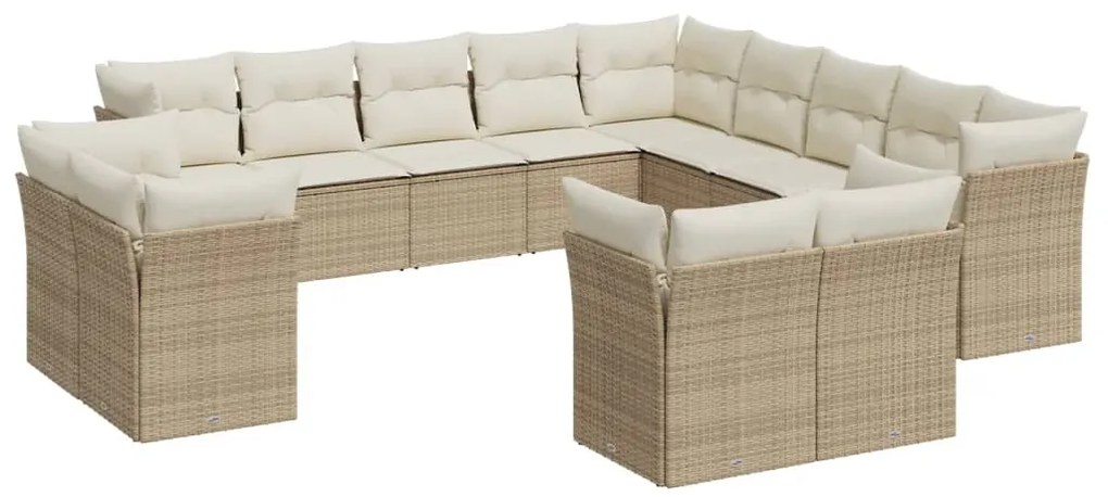 Set divano da giardino 13 pz con cuscini beige in polyrattan