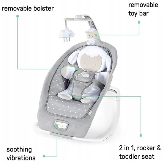 Ingenuity - Altalena per bambini con melodia CUDDLE LAMB 3xLR14