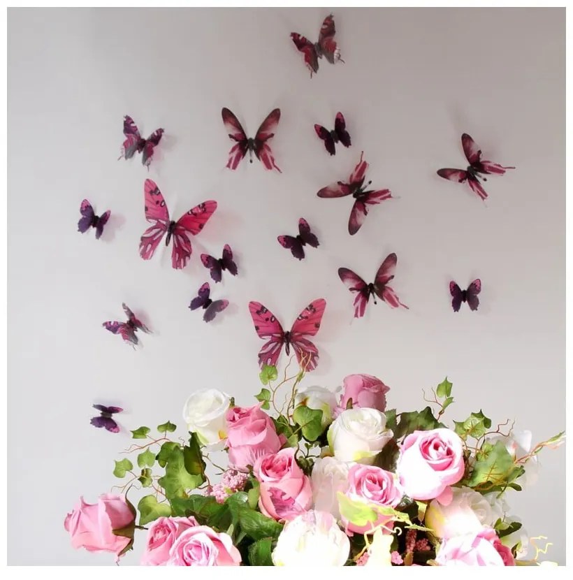 Set di 18 adesivi rosa 3D Farfalle - Ambiance