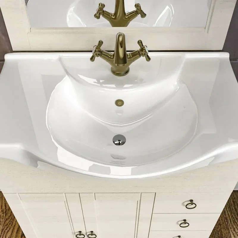 Mobile bagno a terra 75 bianco decape con lavabo e specchio Romantica