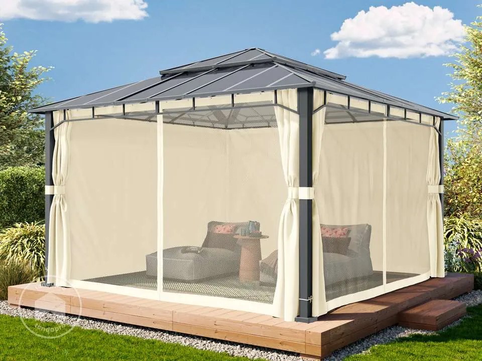 TOOLPORT Gazebo da giardino 4x4m, Hardtop, 4 teli laterali, crema - (300683)