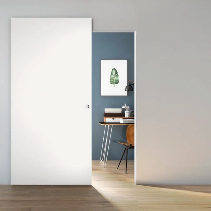 Porta scorrevole Space Lac Tonda in legno bianco, L 101 x H 230 cm, con binario Invisibile Destra