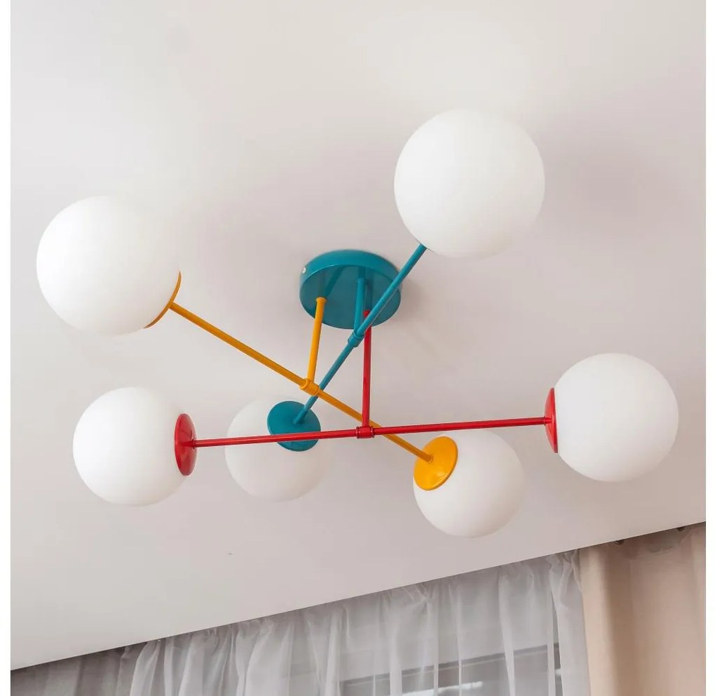 Plafoniera MOON 6xE27/15W/230V turchese/giallo/rosso