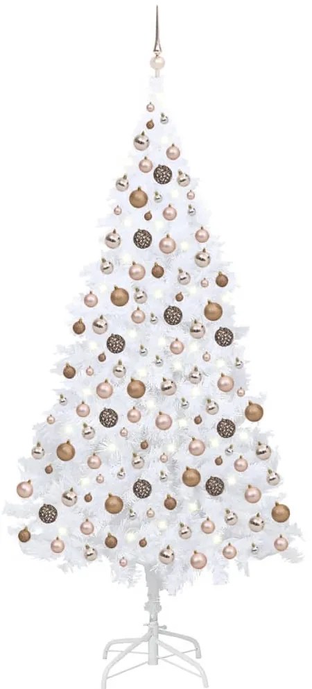 Albero di Natale Artificiale Preilluminato con Palline, Albero di Natale Preilluminato con Palline Bianco 210 cm PVC II