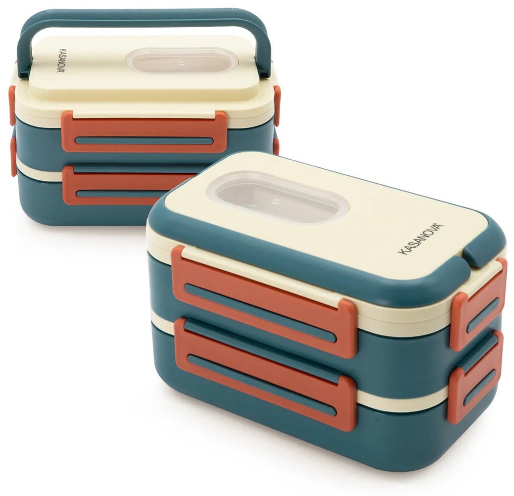 Porta pranzo con 2 scomparti e posate Clicks blu beige