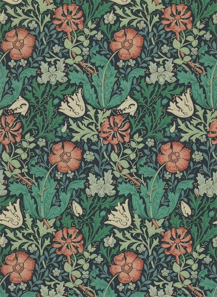 Morris & Co Carta da parati Compton - Indigo/ Russet