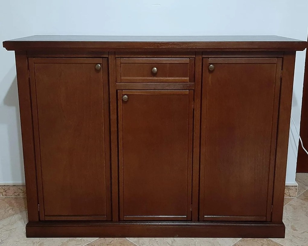 Credenza da 120 cm classica in legno massello noce lucido