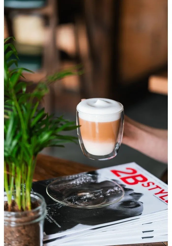 Set di 2 tazze in vetro a doppia parete con piattino , 250 ml Amo - Vialli Design