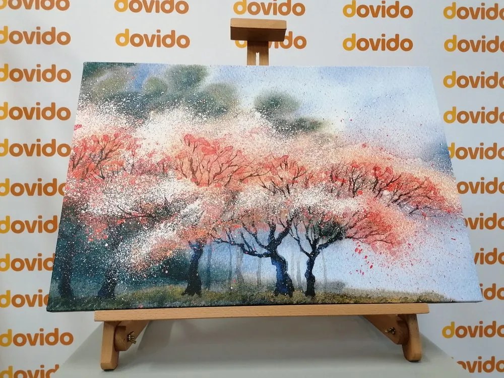 Stampa su tela – Alberi in fiore in acquerello