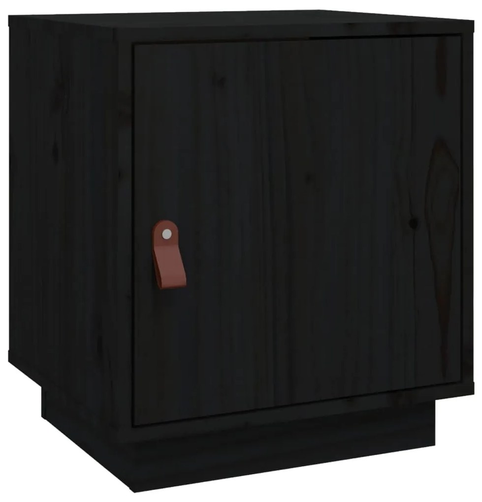 Comodino Nero 40x34x45 cm in Legno Massello di Pino