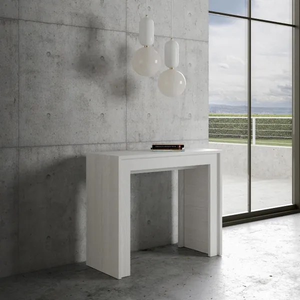 Consolle 90x42 cm Allungabile Fino a 3 Metri Mia Bianco Frassino da 14 posti