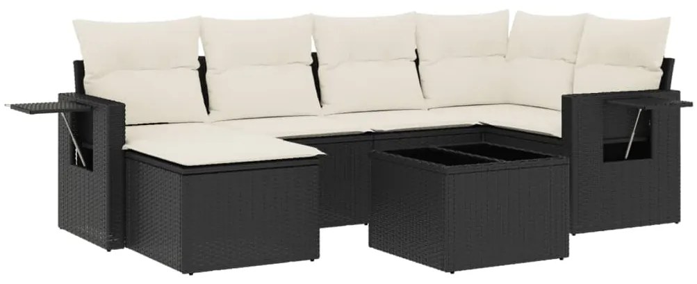 Set Divani da Giardino con Cuscini 7pz Nero Polyrattan