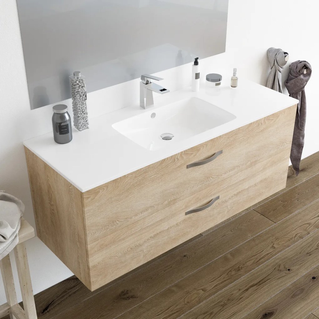 Mobile bagno LINDA120 Rovere Chiaro 8220 con lavabo in ceramica - CON LUCE LED