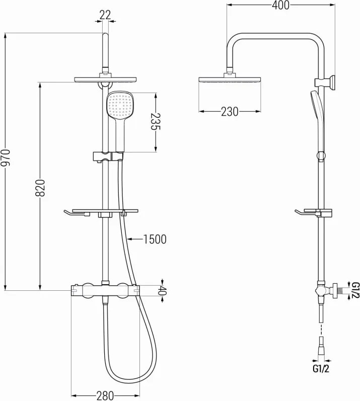 Mexen KT33 set doccia esterna con soffione e miscelatore termostatico, cromo - 771503393-00