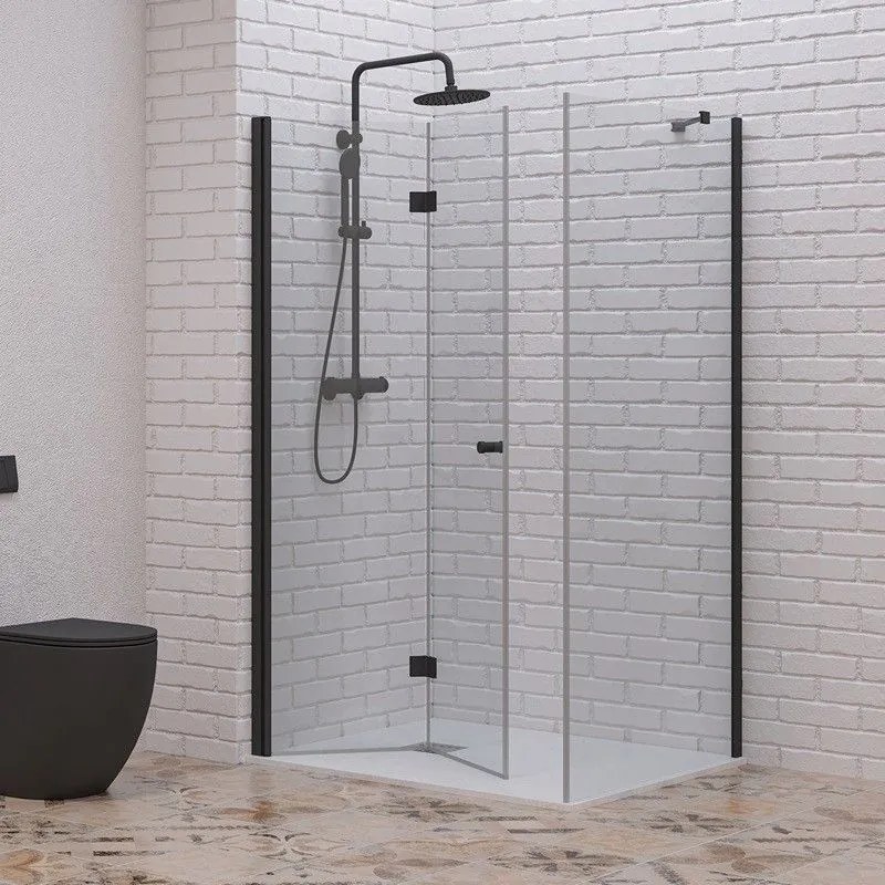 Kamalu - Box doccia 100x80 apertura soffietto 80cm e lato fisso 100cm colore nero | KS7000N