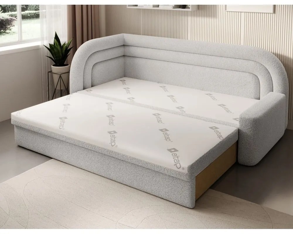 Divano color crema allungabile/con contenitore con penisola a sinistra e rivestimento in bouclé 223 cm Fabillo – ELTAP