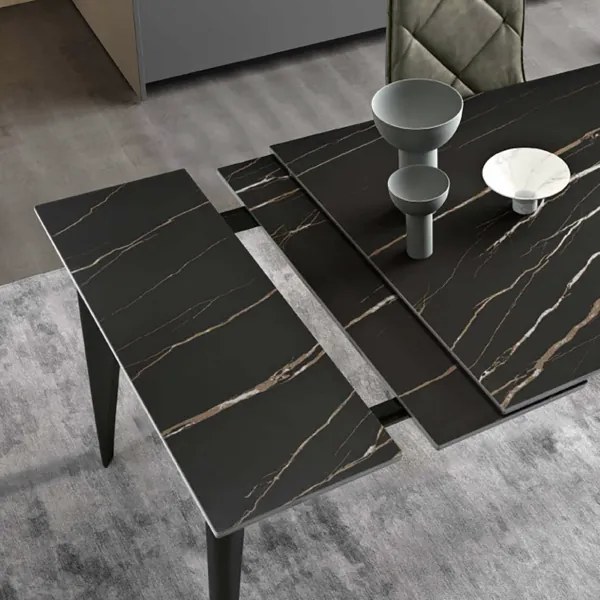 Tavolo allungabile 200 cm ULISSE con top grčs porcellanato effetto Marmo Nero