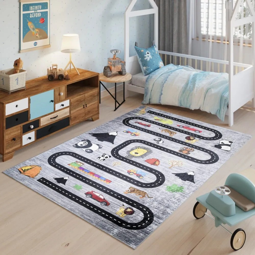 Tappeto per bambini con motivo di strade, auto e animali Larghezza: 120 cm | Lunghezza: 170 cm