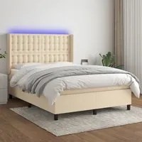 Letto a Molle con Materasso e LED Crema 140x200 cm in Tessuto cod mxl 58929