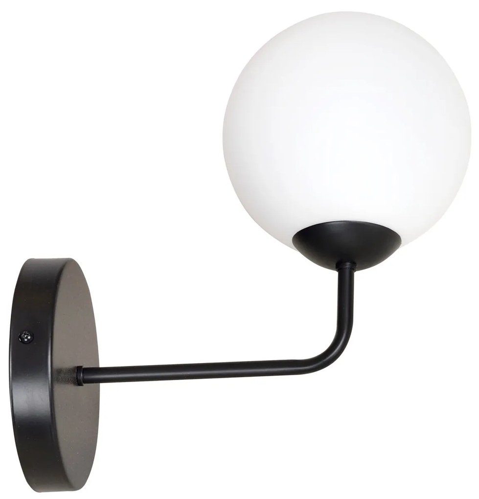 Applique Moderna 1 Luce Pregos In Acciaio Nero E Vetro A Sfera Bianco