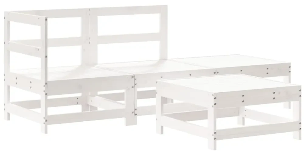 Set salotto da giardino 4 pz bianco in legno massello di pino