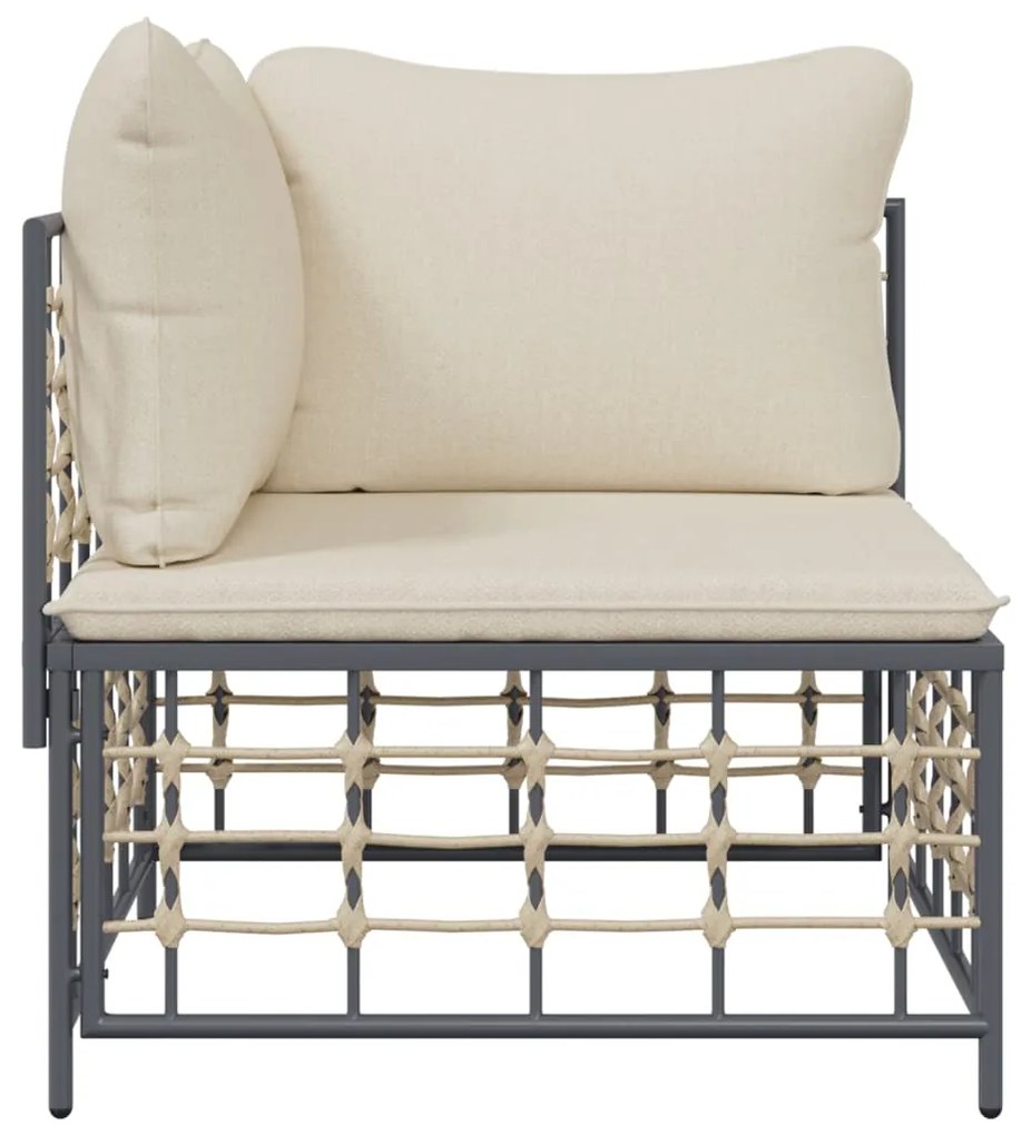 Divano angolare da giardino con cuscini in polyrattan beige