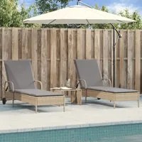 Lettini Prendisole 2 pz con Cuscini Beige in Polyrattan 3261437