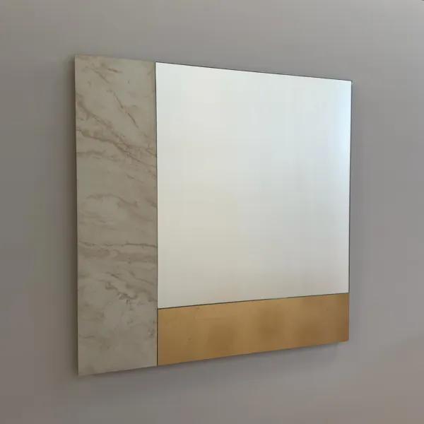 Specchio moderno quadrato 80 cm effetto marmo avorio e foglia oro - KEIRA