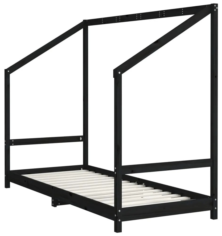 Giroletto per bambini nero 80x200 cm in legno massello di pino