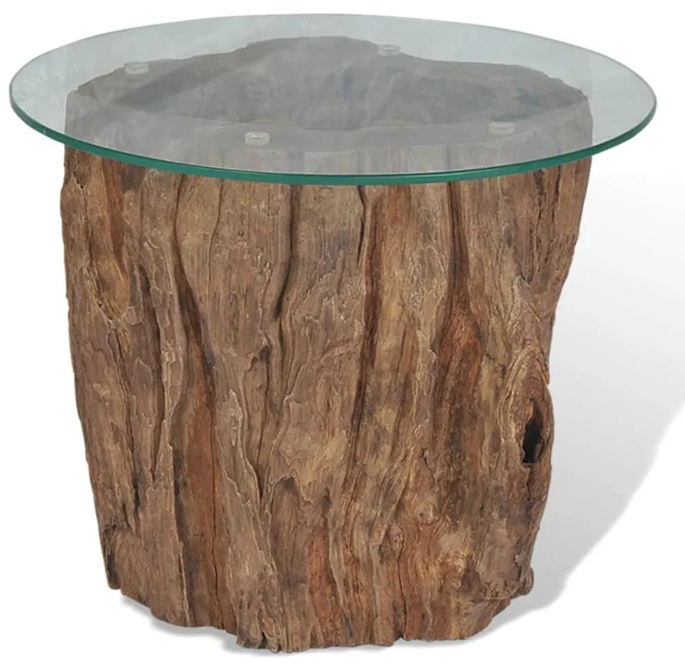 Tavolino da caffè in legno di teak e vetro 50x40 cm