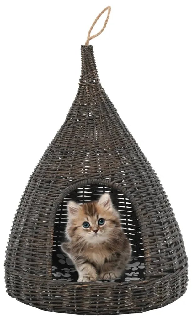 Cesta Per Gatti Cuscino Grigio 40x60cm Teepee Salice Naturale /