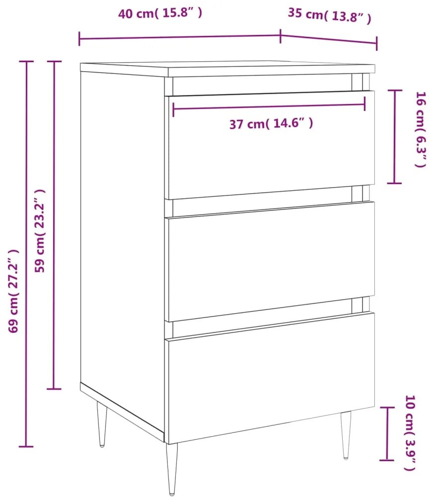 Comodino Rovere Fumo 40x35x69 cm in Legno Multistrato