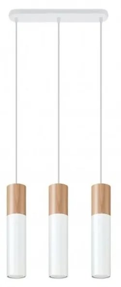 Lampadario a Sospensione in Legno e Acciaio 3xGU10 PABLO 3 Bianco Colore Bianco