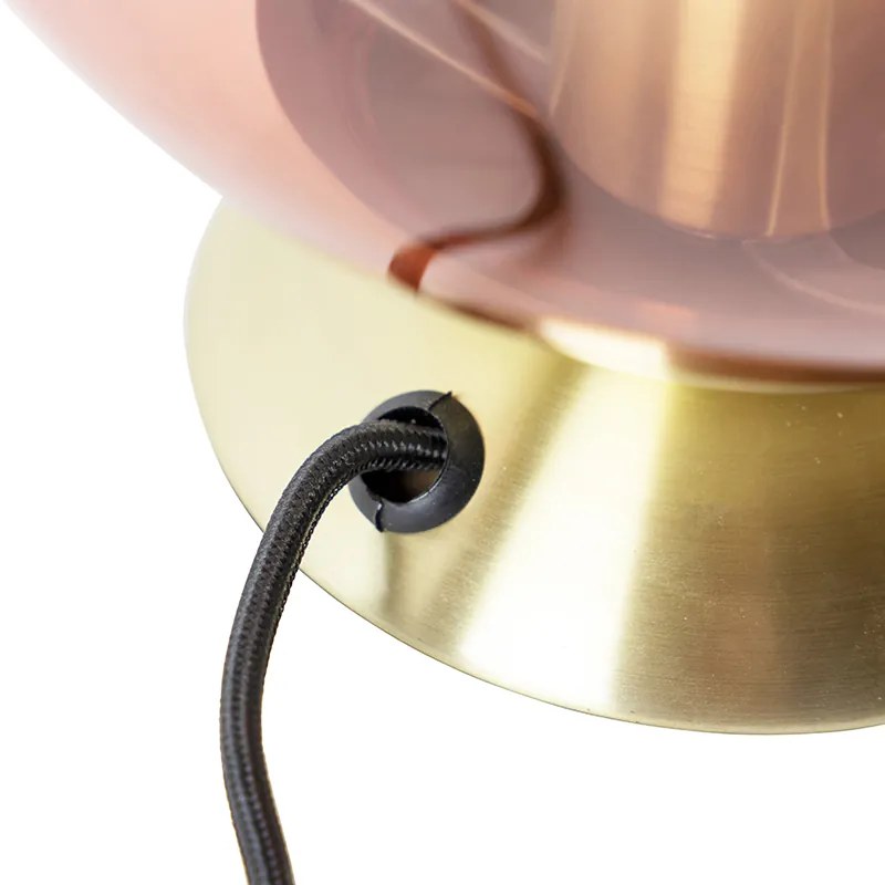 Lampada da tavolo Art Déco in ottone con vetro rosa - Pallon