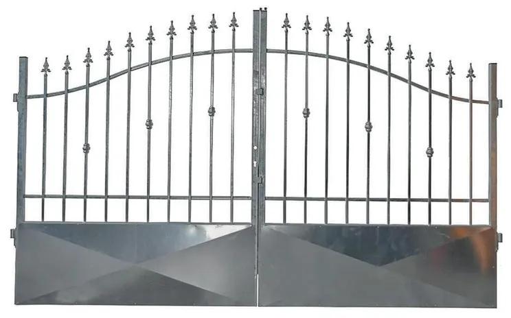 Cancello battente Monte Bianco in ferro, apertura centrale, L 400 x  H 150 -180 cm, di colore grigio zincato